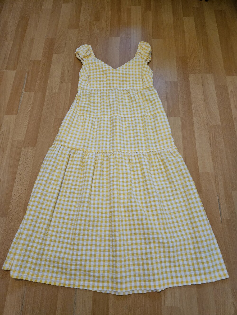 Old Navy Yellow Gingham Tiered Maxi Dress